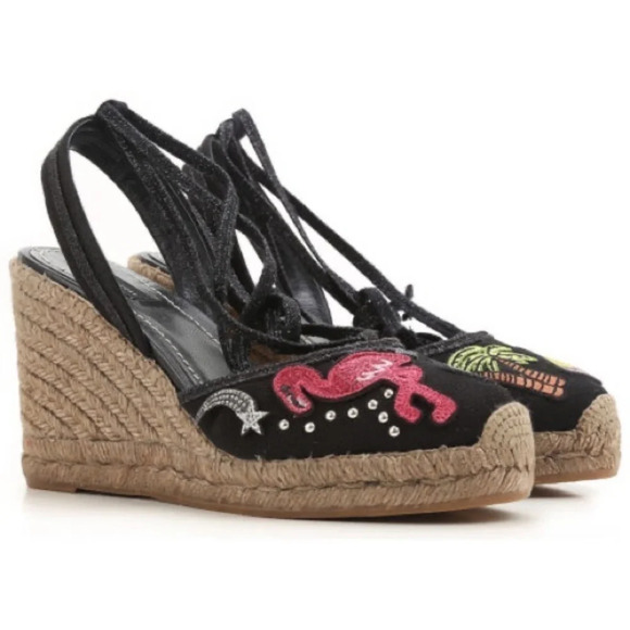 MARC JACOBS Nathalie Crystal & Pearl Embellished Raffia Espadrille Wedges - Picture 2 of 16